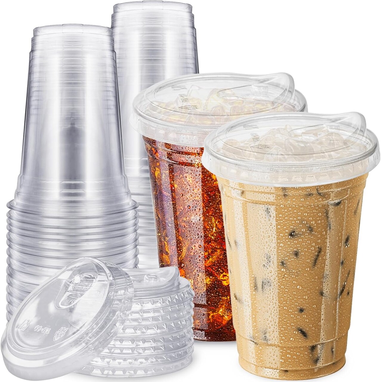 20 oz Clear Plastic Cups with Strawless Sip Lids,25 Sets Disposable Iced Coffee Cups with Lids,Disposable Clear Plastic Cups with Lids for Iced Coffee,Smoothie,Cold Drinks for Party